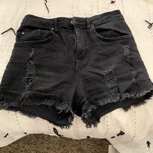 Zara black distressed jean shorts